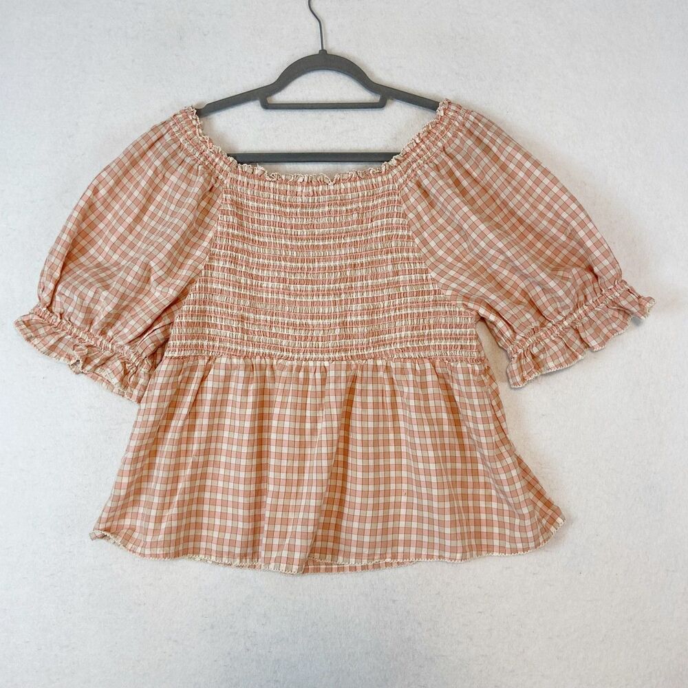 Old Navy Babydoll Top Sz XL Pink Gingham Cottagecore‎ Milkmaid Picnic Smocked - Picture 3 of 6